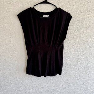 Good American Womens 2 M Black Pleated Basic Shirt Basic Essential